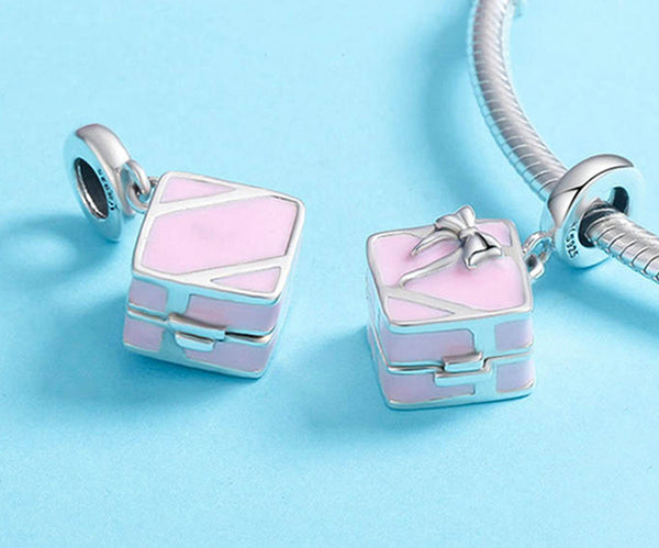 CHARMDANT: Sterling Silver Promise Pink Box Charm / Pendant