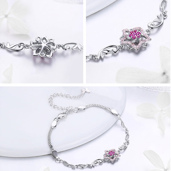 Bracelet: Sterling Silver Blooming Peach Love Flower Bracelet