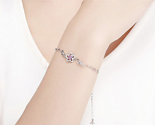 Bracelet: Sterling Silver Blooming Peach Love Flower Bracelet