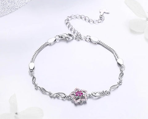 Bracelet: Sterling Silver Blooming Peach Love Flower Bracelet