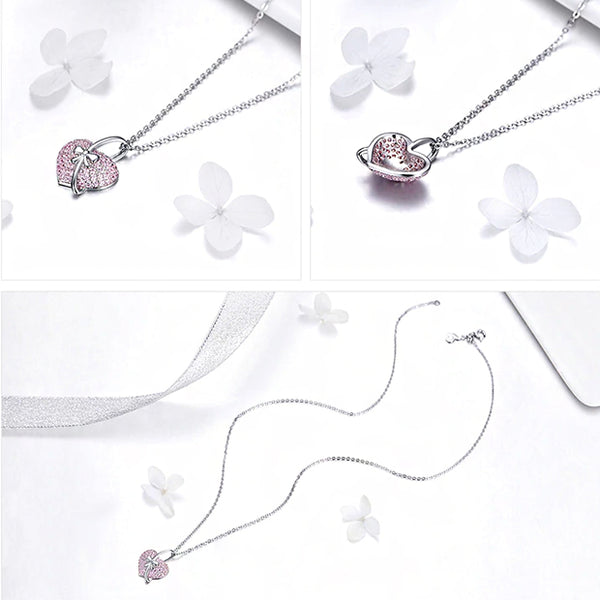 Necklace: Sterling Silver Luminous Pink CZ Bow Knot Necklace