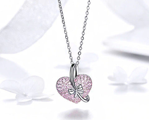 Necklace: Sterling Silver Luminous Pink CZ Bow Knot Necklace