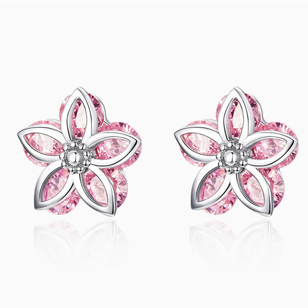 Earring: Sterling Silver Cherry Blossom Crystal Stud Earrings