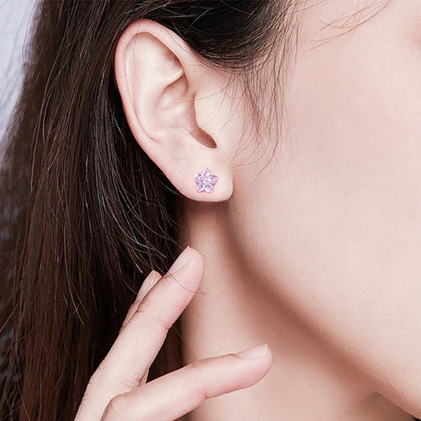 Earring: Sterling Silver Cherry Blossom Crystal Stud Earrings