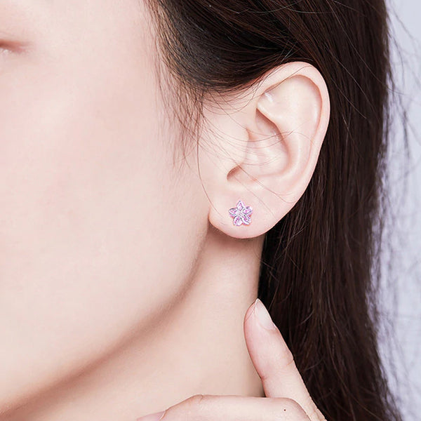 Earring: Sterling Silver Cherry Blossom Crystal Stud Earrings