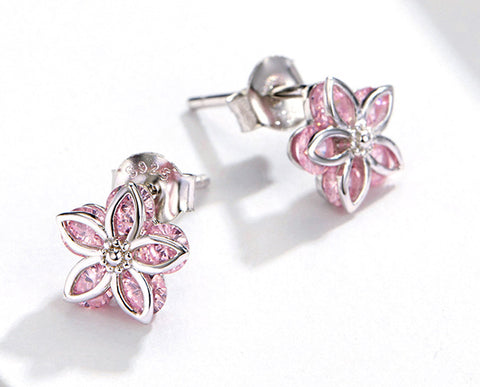 Earring: Sterling Silver Cherry Blossom Crystal Stud Earrings