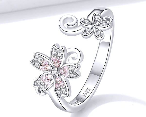 Ring: Sterling Silver Pink Sakura Cherry Flower Ring