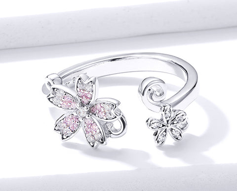 Ring: Sterling Silver Pink Sakura Cherry Flower Ring