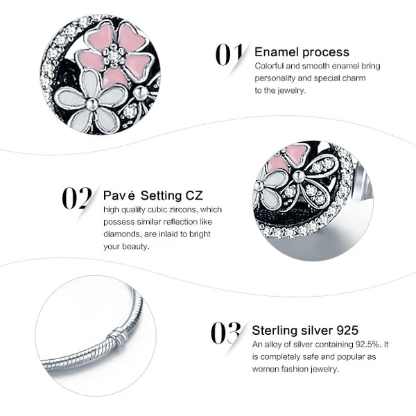 Sterling Silver Poetic Daisy Cherry Blossom Bracelet