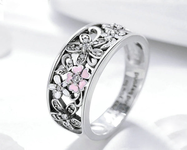Ring: Sterling Silver Daisy Flower & Infinity Love Pave Finger Ring
