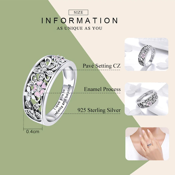 Ring: Sterling Silver Daisy Flower & Infinity Love Pave Finger Ring