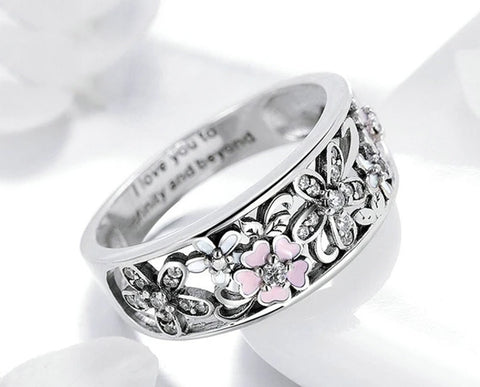 Ring: Sterling Silver Daisy Flower & Infinity Love Pave Finger Ring