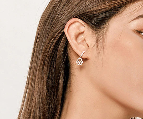 Earring: Sterling Silver Dog Paw Pink CZ Drop Earrings