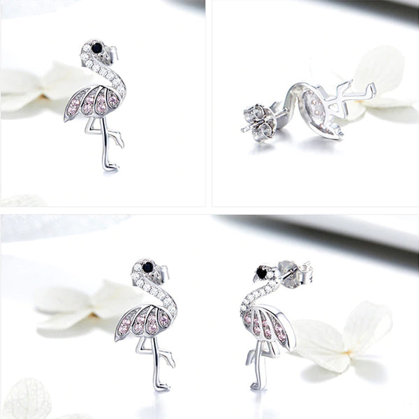 Earring: Sterling Silver Flamingo Birds Stud Earring