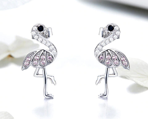 Earring: Sterling Silver Flamingo Birds Stud Earring