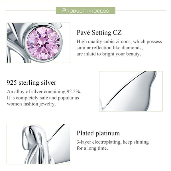 Sterling Silver Flower Fairy Pink CZ Stud Earring