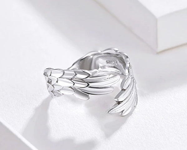 Ring: Sterling Silver Guardian Wings Ring Adjustable Size