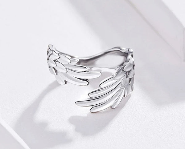 Ring: Sterling Silver Guardian Wings Ring Adjustable Size