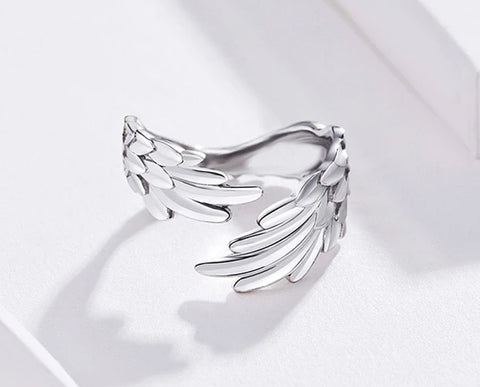 Ring: Sterling Silver Guardian Wings Ring Adjustable Size