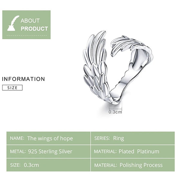 Ring: Sterling Silver Guardian Wings Ring Adjustable Size