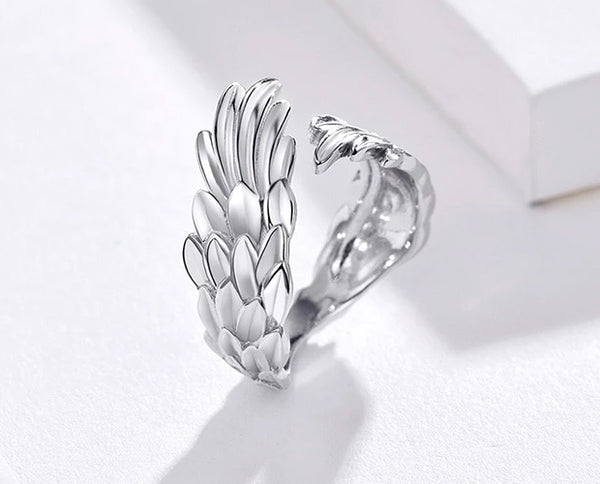 Ring: Sterling Silver Guardian Wings Ring Adjustable Size