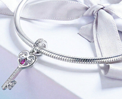 CHARMDANT: Sterling Silver Happiness Key Heart Shape Charm / Pendant