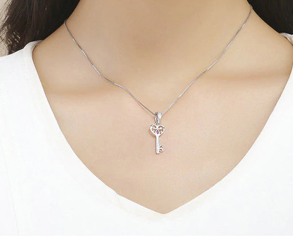 CHARMDANT: Sterling Silver Happiness Key Heart Shape Charm / Pendant