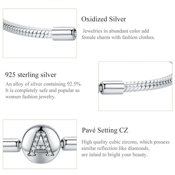 Sterling Silver Letter A Charm Bracelets Bangle
