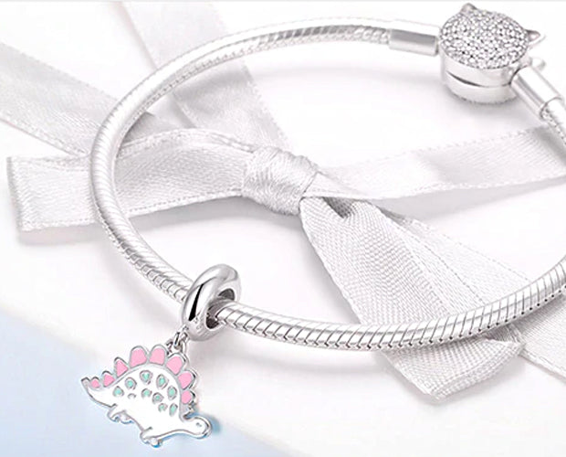 CHARMDANT: Sterling Silver Little Dinosaur Pink Charm / Pendant