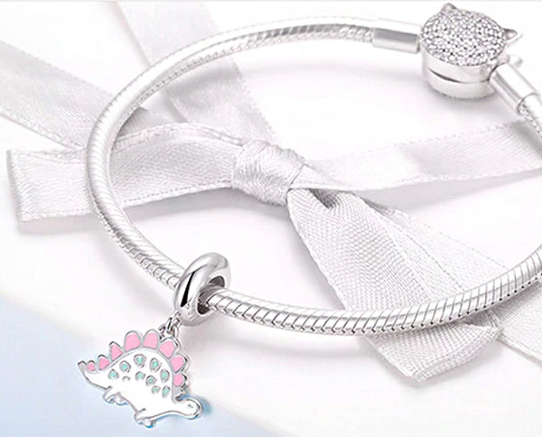 CHARMDANT: Sterling Silver Little Dinosaur Pink Charm / Pendant