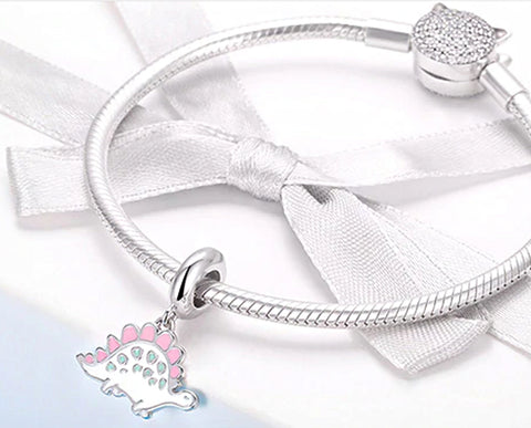 CHARMDANT: Sterling Silver Little Dinosaur Pink Charm / Pendant