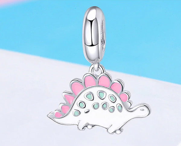 CHARMDANT: Sterling Silver Little Dinosaur Pink Charm / Pendant