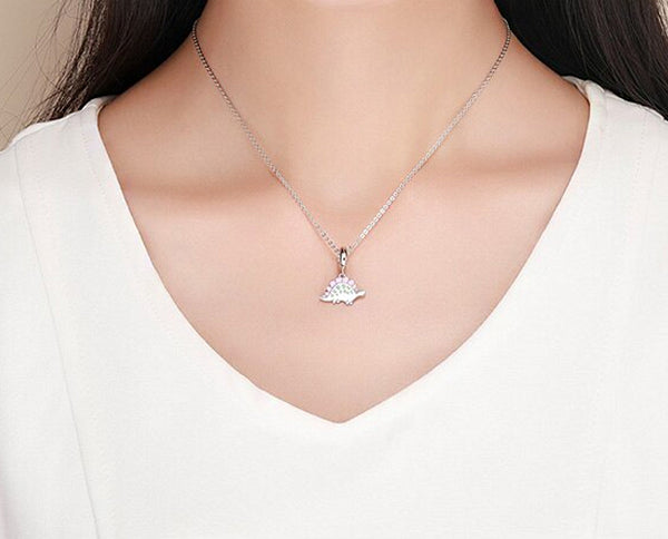 CHARMDANT: Sterling Silver Little Dinosaur Pink Charm / Pendant