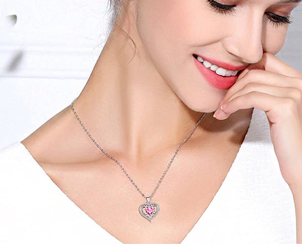 Sterling Silver Pink or Clear Large Heart Necklace