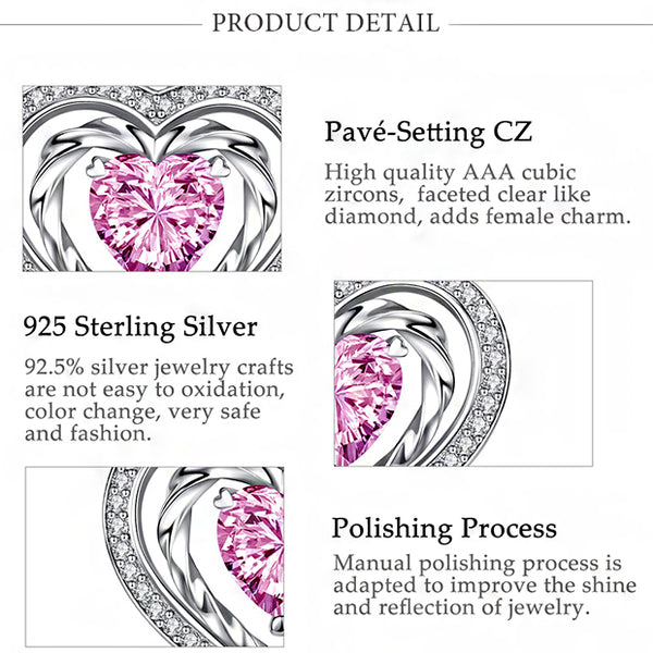 Sterling Silver Pink or Clear Large Heart Necklace