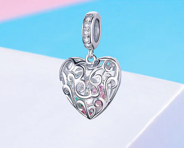 CHARMDANT: Sterling Silver Openwork Heart Shape Charm / Pendant