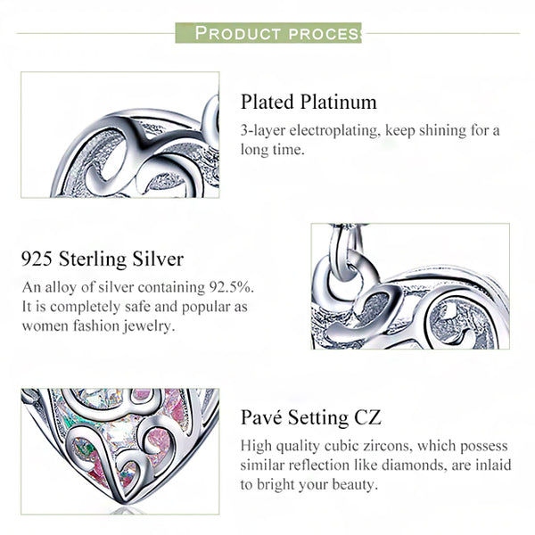 CHARMDANT: Sterling Silver Openwork Heart Shape Charm / Pendant