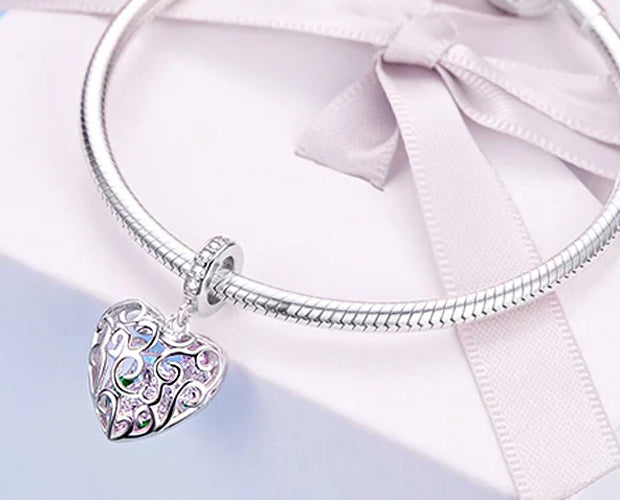 CHARMDANT: Sterling Silver Openwork Heart Shape Charm / Pendant