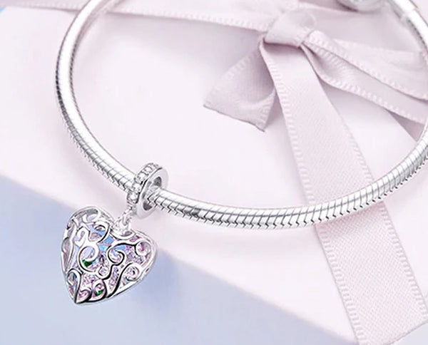 CHARMDANT: Sterling Silver Openwork Heart Shape Charm / Pendant