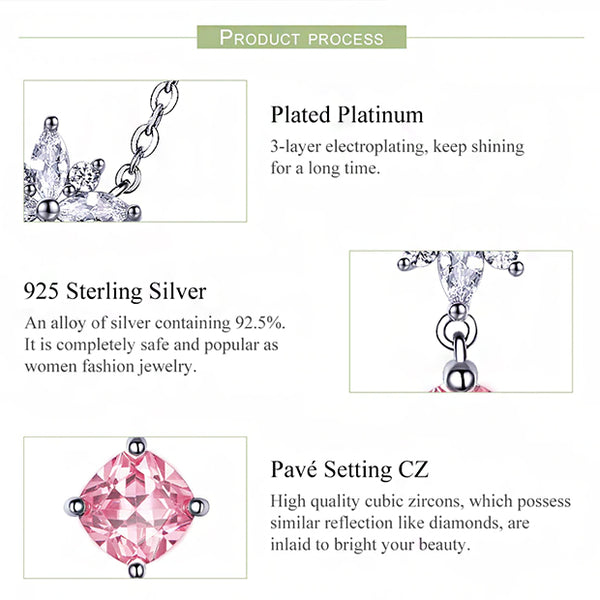 Necklace: Sterling Silver Pink Crystal Cube Necklace