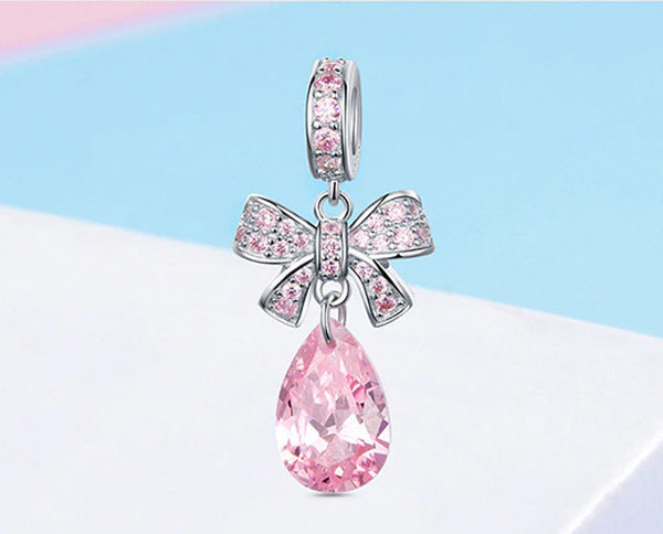 CHARMDANT: Sterling Silver Pink Bow Knot Charm / Pendant