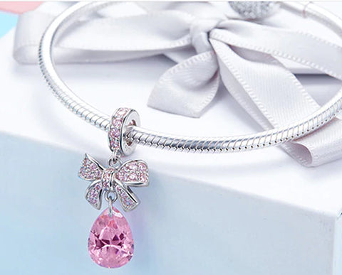 CHARMDANT: Sterling Silver Pink Bow Knot Charm / Pendant