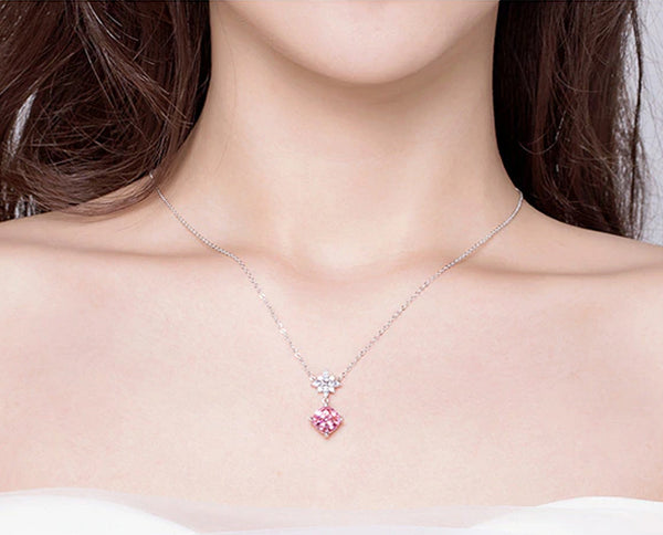 Necklace: Sterling Silver Pink Crystal Cube Necklace