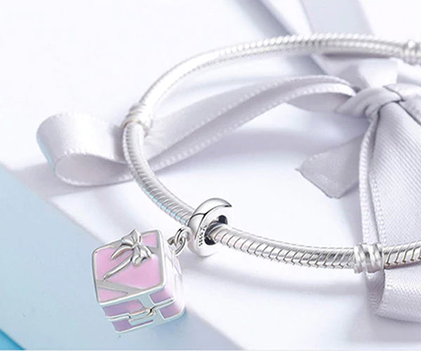 CHARMDANT: Sterling Silver Promise Pink Box Charm / Pendant
