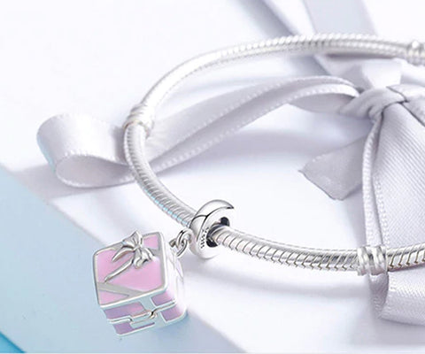 CHARMDANT: Sterling Silver Promise Pink Box Charm / Pendant