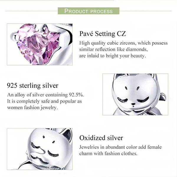 Earring: Sterling Silver Pussy Cat Pink CZ Small Stud Earring