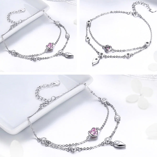 Bracelet: Sterling Silver Sweet Heart Pink Bracelet