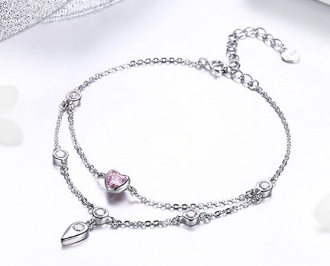 Bracelet: Sterling Silver Sweet Heart Pink Bracelet