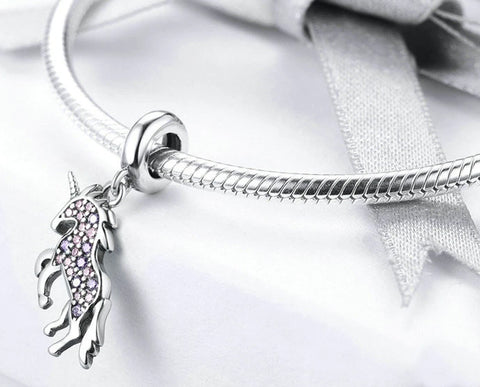 CHARMDANT: Sterling Silver Unicorn Memory Pendant Colorful Charm / Pendant