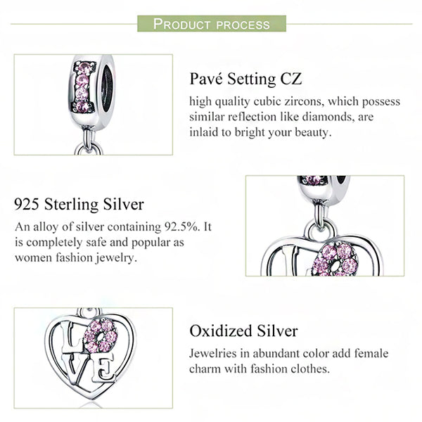 CHARMDANT: Sterling Silver Valentine Love Heart Charm / Pendant